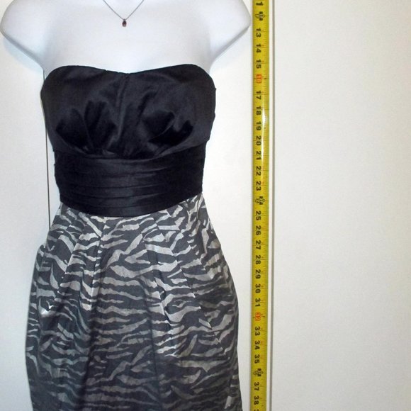 SNAP STRAPLESS Silver/Black Zebra PADDED Top SZ3 zipper back with pockets DRESS - Picture 5 of 12